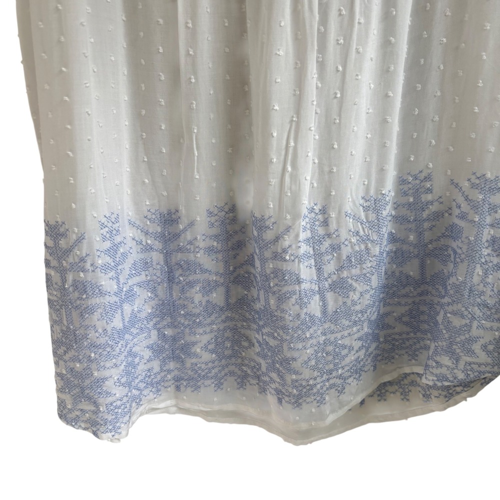 Pale Sky White Blue Boho Lace Embroidered Swiss Dot Blouse Top Womens Medium - Picture 6 of 8